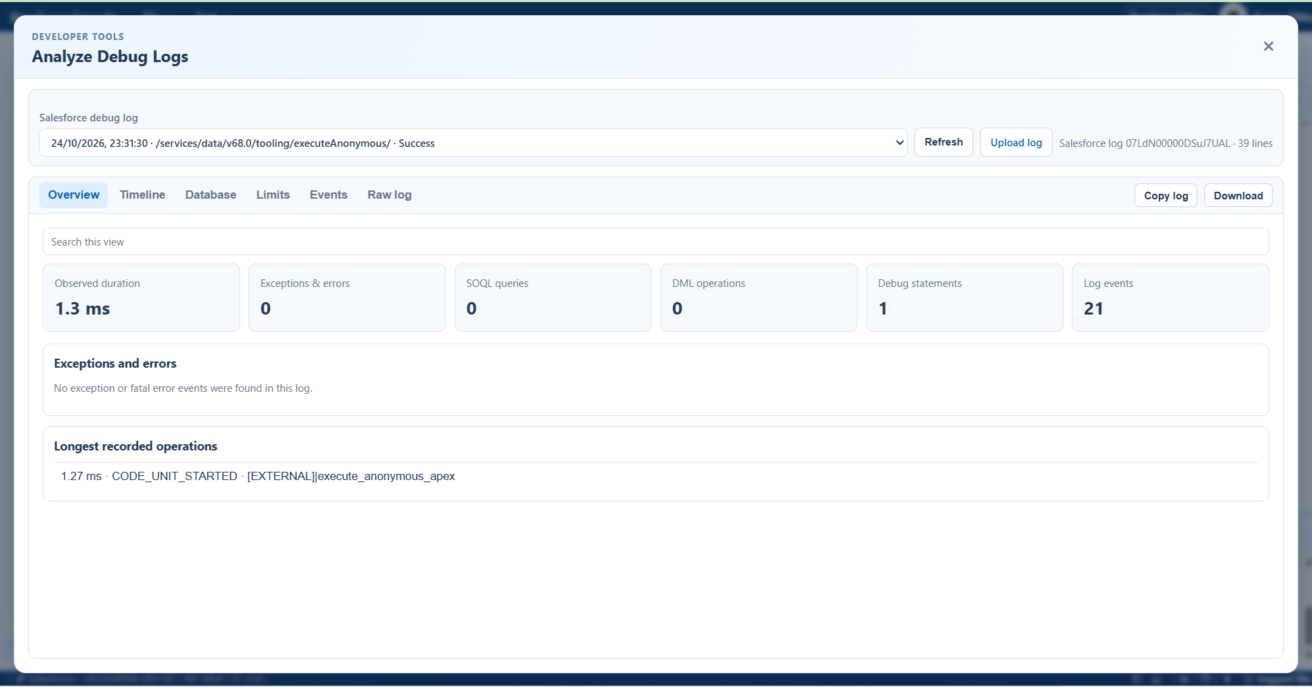 Developer Console Log Analyzer