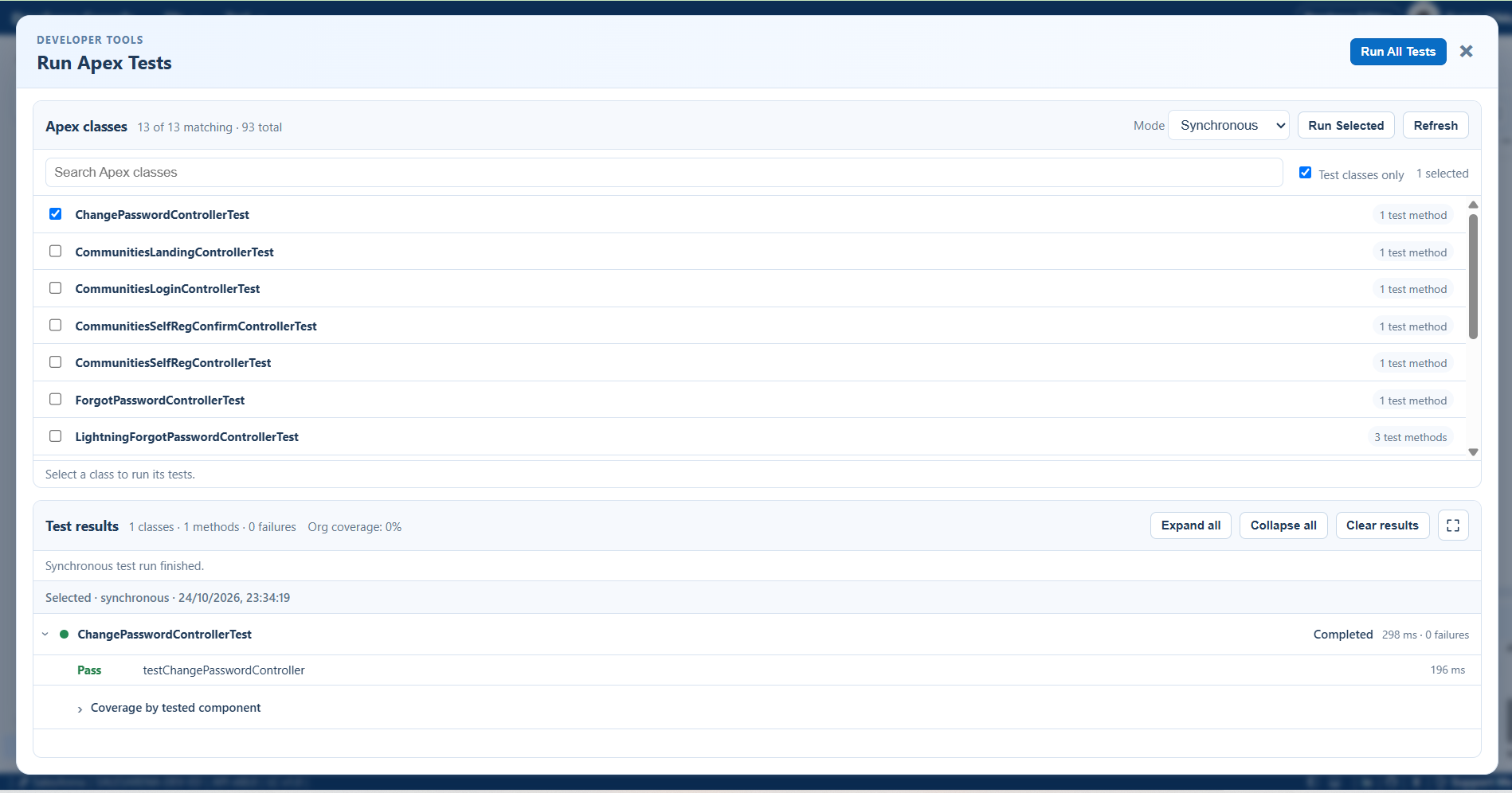 Developer Console Run Test Class