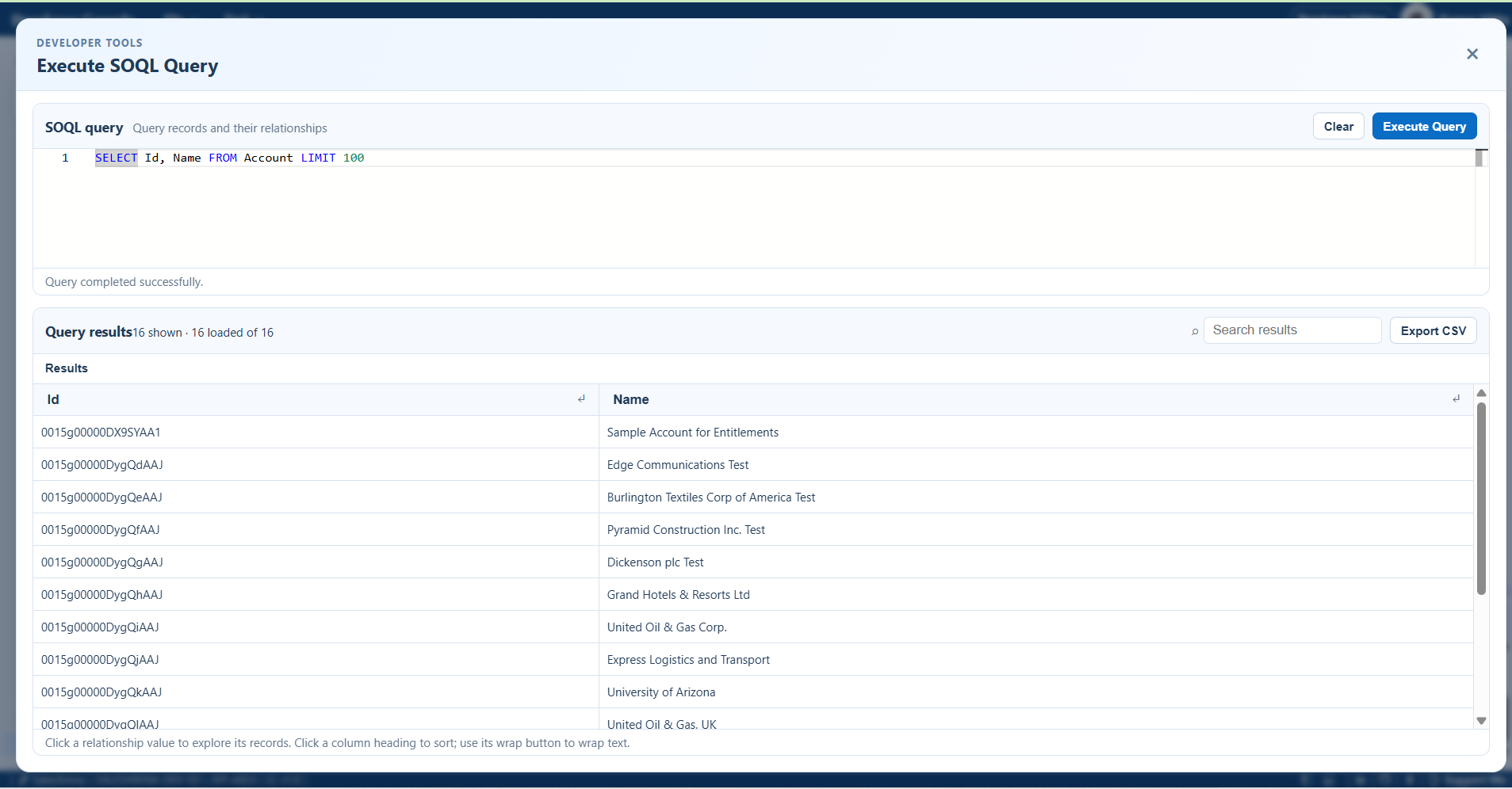 Developer Console SOQL Query