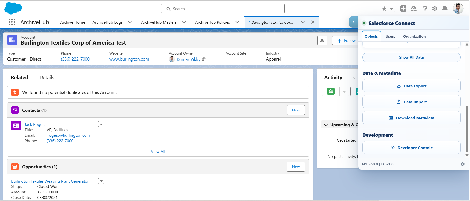 Salesforce Connect launcher actions